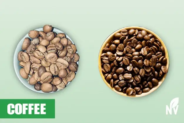 Shiny, uniform high-quality coffee beans next to broken low-grade beans