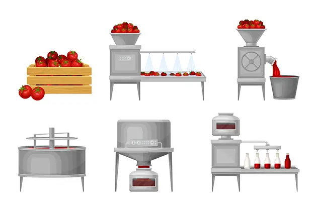 Aseptic process workflow diagram for tomato paste