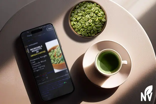 Social media posts and hashtags promoting green coffee