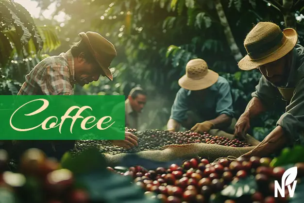 Workers handpicking coffee cherries and drying them